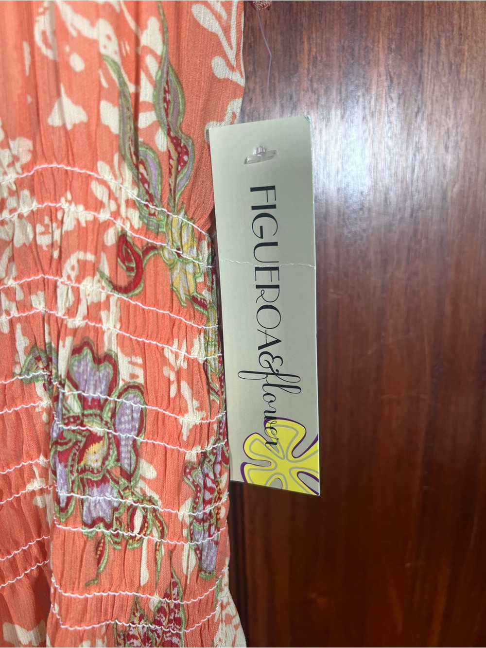 NWT Figueroa & Flower Tiered Coral Maxi Butterfly Botanical Dress L - Picture 2 of 13